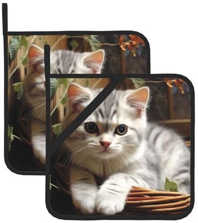 Lot de 2 maniques avec poche, résistant à la chaleur pour comptoir, four, maniques pour chat, pour cuisine, pâtisserie, dessous de plat, 20,3 cm