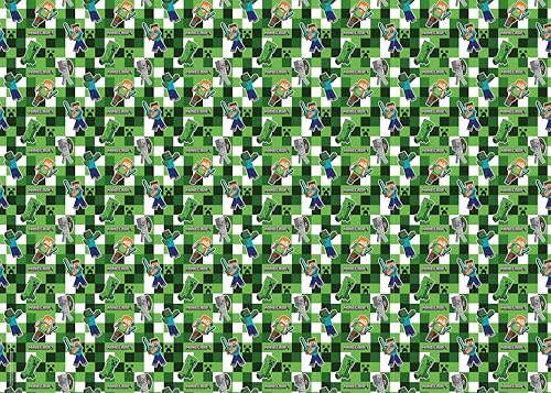 Minecraft Geschenkpapier, 2 Bögen, 2 Geschenkanhänger, Geburtstagsgeschenkpapier