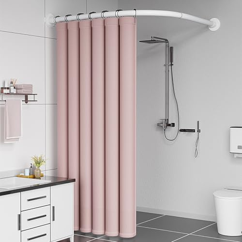 Verstellbare Duschvorhangstange L Form Ohne Bohren, Duschstange Für Duschvorhang 304 Edelstahl, Ohne Deckenhalterung Erweiterbar Gebogene Eckduschstange, Für(Size:B 70-95cm x 90-130cm,Color:weiß)