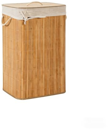 Cesto portabiancheria in bambù con coperchio, pieghevole, 58 l/72 l, in bambù naturale intrecciato, con borsa rimovibile, buon flusso d'aria (naturale, quadrato, 60 x 40 x 30 cm)