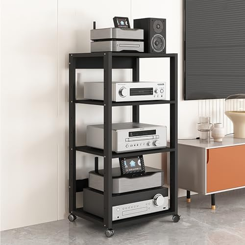 Supporto per giradischi vintage con supporto in vinile - Armadio audio HiFi, mensola TV per soggiorno, camera da letto, ufficio, studio e dormitorio, 50 x 40 x 35 cm, ruote mobili con freni