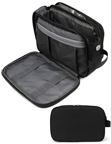 FitDA Kulturbeutel Herren,Reise Kulturtasche mit Griff & Nassfach, Waschtasche mit Doppelreißverschluss,Robuste Kosmetiktasche für Männer, Toiletry Bag für Badezimmer, Camping &Gym-Schwarz