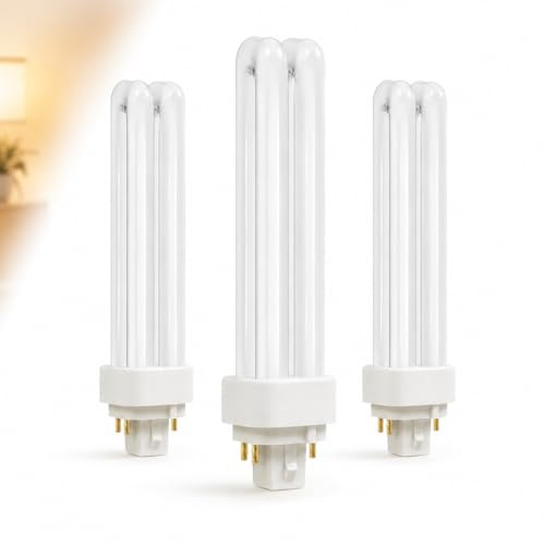 Terilamy 4 Pin Light Bulbs, 3 Pack G24q-2 4 Pin Compact Fluorescent Lamp, Warm White 3000K, 2U Double Turn Tube Energy Saving Lamp, Non-Dimmable Tube Light Bulb for Bathroom Corridor Bedroom