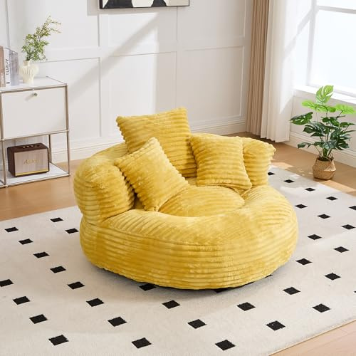 Kleine Couch, Boneless Couch mit Hohem Rücken & 3 Kissen | Lounger Sitzsack Sofa für Gaming & Entspannung | Lazy Sofa in Cord Bezug Indoor & Outdoor (Gelb, Ohne Montage)