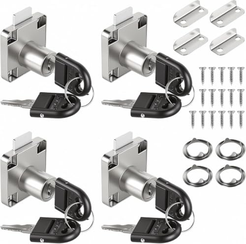 Dexpally 4 Piezas Cerradura Taquilla, 22mm Cerradura Armario con Llave, Cerradura Buzon Acero Inoxidable, para Cajones y Gabinetes para Hogar Oficina Uso Comercial