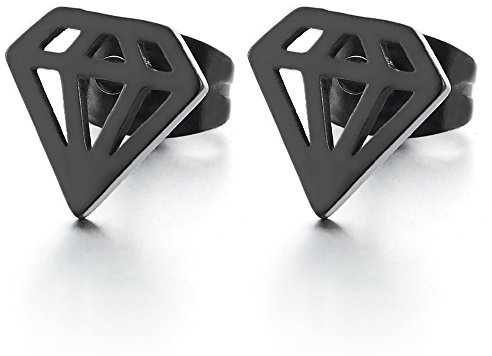 Negro Forma de Diamante, Pendientes de Hombres Mujer, Acero Inoxidable, 2 Piezas