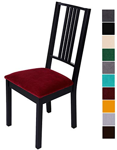 Homaxy Stuhlbezug Sitzfläche Samt Weich Sitzbezug Stuhl Stretch-Sitzbezüge für Esszimmerstühle Abwaschbar Schonbezug Hussen für Stühle 4er Set Rot