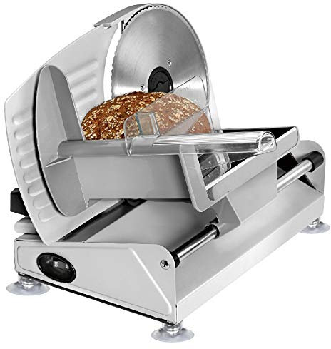 Wurstschneidemaschine Elektrisch Edelstahl Allesschneider Brotschneidemaschine Klappbar (Wurstschneider, Schneiddicke 0-15 mm, Wellenschliff, Fester Stand, Elektromesser)