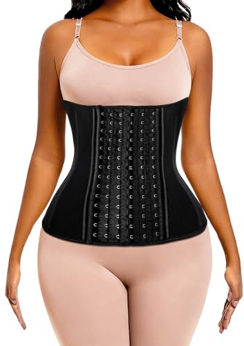 Ecowalson midjetränare för kvinnor viktminskningskorsett latex midjekorsett timglas kroppsformare för magfettbrännare, F-svart (9 stålben höjd: 29,5 cm), 3X-Small