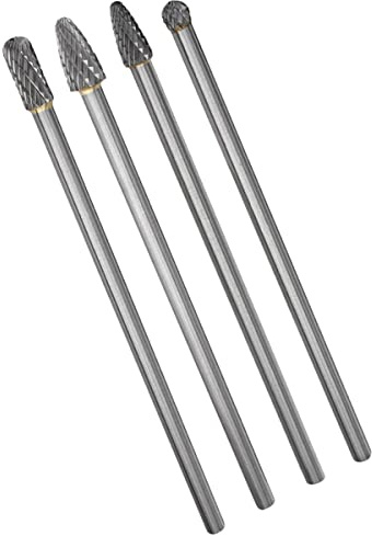Wolfride 4pcs Long Shank Tungsten Carbide Burr Set 6mm Shank Die Grinder Burr Set for Metal 6-Inch Length
