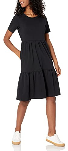 Amazon Essentials Abito a Balze a Girocollo e a Maniche Corte Donna, Nero, XXL