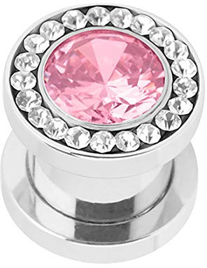 Taffstyle Flesh Tunnel Edelstahl | Schraubverschluss Multi Zirkonia Kristall