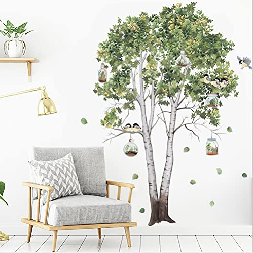 Runtoo Wandtattoo Baum Groß Wandsticker Pflanzen Grün Birkenbaum Blätter Wandaufkleber Kinderzimmer Babyzimmer Wohnzimmer Schlafzimmer Wanddeko