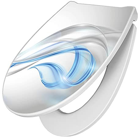 banjado Premium Toilettendeckel mit Absenkautomatik 45x38,4cm / WC Brille Soft Close/hygienischer Toilettendeckel/Klodeckel Duroplast mit Edelstahl Scharnier/Motiv Blauer Schleier