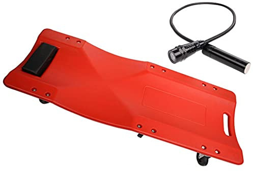 ARCH Reparatur Von Rollbrett Werkstatt, Werkstatthocker Mit 6 Radrollen, Bequemer Kopfstütze Aus Leder Und Vertiefung Werkzeugkasten, Creeper Für Zuhause (Color : Red, Size : with Light)