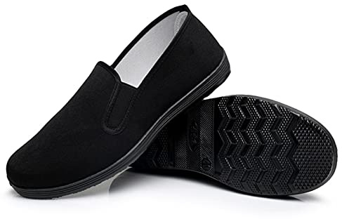 Chinois Kung Fu Pantoufles Toile Arts Martiaux Tai Chi Chaussures Semelle en Caoutchouc Unisexe Tout Noir Taille EU 40 (250cm)