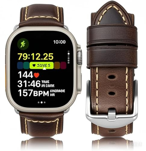 HUAFIY Läderarmband för Apple Watch armband 38 mm 40 mm/41mm, män kvinnor ersättningsband för iWatch Series 7 6 5 4 3 2 1, SE,Ultra