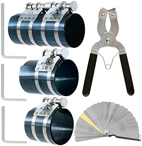Swpeet Compressore ad anello del pistone e strumento di montaggio regolabile, pinza di rimozione con chiave inglese e sonda in acciaio inox, 8 pezzi, 7,6 cm, 10,2 cm, 15,2 cm, 1 pezzo