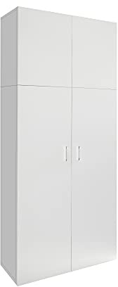 ML-Design Mehrzweckschrank mit 2 Türen und 5 Fächern, Holz, Weiß, 80x182,4x37 cm, hoch, modern, Allzweckschrank Aktenschrank Büroschrank Kleiderschrank Schuhschrank Haushaltsschrank Drehtürenschrank