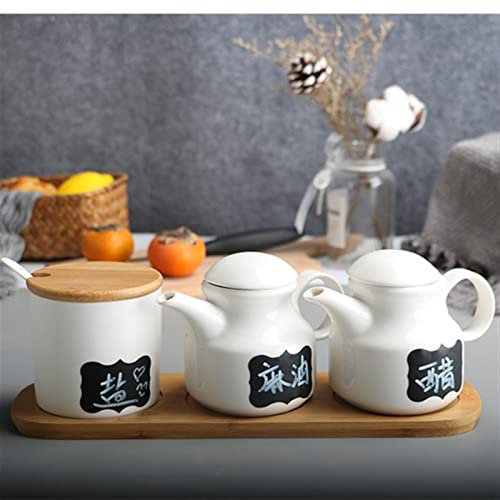 Cuisine Cuisson Spice Jar Ensemble Combinaison Céramique Huile Vinaigre De Vinaigre De Salt Shaker Home Cuisine Cuisine Boîte De Stockage Tank Tank Tank Try-Piece avec plateau Bouteilles d'huile de Cu