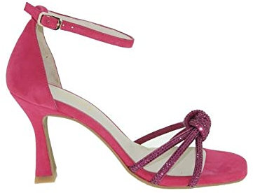 Lodi - HALUXUR Sandalia de Fiesta en Piel de Color Oro. Detalle de Nudo con Destellos de Cristales en la Parte Delatera para: Mujer Color: Fucsia Talla: 38