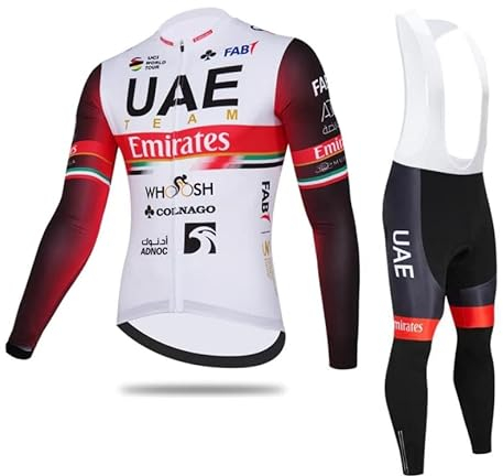 SGCIKER 2022 Team UAE Lange Ärmel Radtrikot Set, Herren Dünne Sonnenschutz Atmungsaktive MTB-Fahrradbekleidung Fahrrad Shirt Bike Clothing Gel Pad (5XL)
