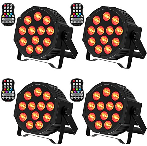 DELIBANG 4PCS RGBW LED Par Strahler Akku, 12 LED Bühnenlicht Wiederaufladbar mit Fernbedienung und Timing, Discolicht Partylicht Effektstrahler 8CH für Outdoor Beleuchtung Bühne Hochzeit Weihnachten