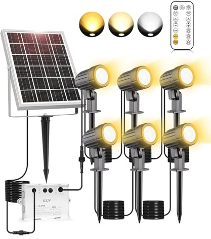 CLY Solar Gartenleuchte, Solarleuchten für außen mit Fernbedienung 2700K-6000K 2 Dynamische Modi Solarstrahler 3 Helligkeit 6000mAh Gartenbeleuchtung IP66 Wasserdicht Garten Halloween Weihnachten