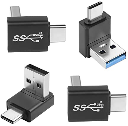 QIANRENON 90° Winkel USB3.1 Stecker auf USB C Stecker Adapter 10Gbps USB3.1 auf USB-C Rechter Winkel Anschluss QC60W/PD15W,(nur A auf C),für Wandladegerät Phone Laptop,4Pcs(2 Nach Oben+2Nach unten)
