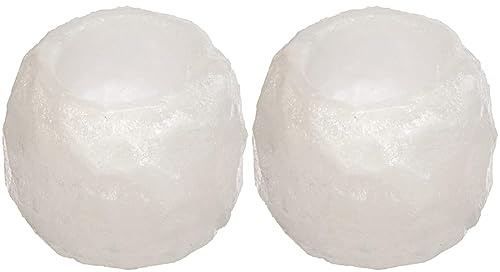 HIMALAYA SALT DREAMS Teelichthalter Rock, White Line, Kristallsalz aus Punjab/Pakistan, Weiß, ca. 8 x 8 x 6 cm, 400 g (Packung mit 2)