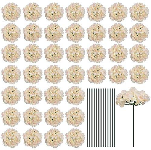 sourcing map Flores de hortensia artificiales de seda, flores artificiales blancas y rojas con tallos, flores de hortensia completas para centros de mesa de boda, decoración de fiestas, juego de 30