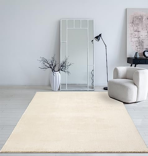 Mia´s Teppiche Taos – kuscheliger Kurzflor Teppich in Felloptik, super Soft & waschbar bis 30°C, mit Anti-Rutsch-Unterseite, Wohnzimmer & Schlafzimmer, Made in Türkiye, Beige, 200 x 280 cm
