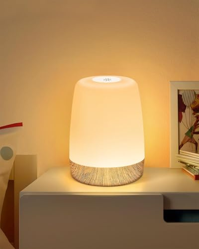 MEDE Baby Night Light Kids, Touch Dimmable Bedside Lamp for Nursery,Bedroom | Warm & RGB colours, touch control, 1200mAh battery, USB charging, 1/2/4H timer, memory function, portable hook, wood-effect