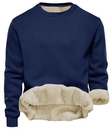 Tincini Herren Sweatshirt Winter Dickes Fleece Pullover Casual Rundhals Gefüttert Sweater Warm Langarm Pulli Winterpullover (Navy blau, XL)