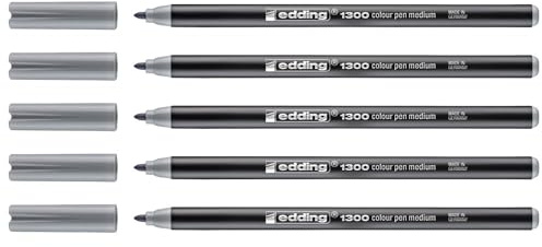 Edding 5 Filzstifte Medium 1300 Grau Silber 2 mm