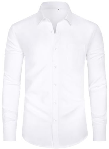 J.VER White Shirt Men Long Sleeve 4-Way Stretch Formal Dress Smart Casual Business Work Fashion Button Down Shirts for Men Adult M