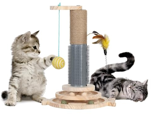 Kratzbaum Klein, Interaktives Spielzeug Mit Sisalseil und Drehenden Kugeln, Katzenbaum, 3-Etagiges Katzen Spielbrett, Katzen Kratzbaum, Schützendes Sofa und Andere Möbel