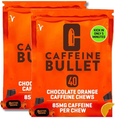 Caffeine Bullet Energy Chews - Chocolate Orange. 80 * 85mg - Faster Kick Than Pills, Gels and Gum. Sport Science for Running, Cycling, Gaming & A Pre Workout Endurance Boost.