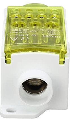 Terminal Block Junction Box,Splicing Din Rail Single Pole Power Distribution Box 690V 250A for Kitchen Bathroom Lighting Device (Yellow)