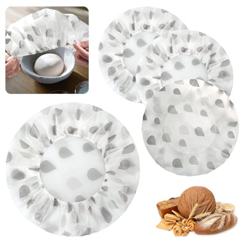 4 PCS Food Covers Elastic, Bowl Covers Reusable Stretchy, Fresh Keeping Bags Waterproof, Bread Proofing Bowl Food Storage Wrap, For Bread Rising, Storage, Vegetables, Meat (Gray)