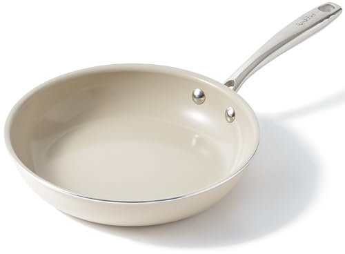 Redchef - Padella per friggere da 24 cm, batteria da cucina con rivestimento antiaderente in ceramica e manico in acciaio inossidabile, priva di PFTE, PFOA e PFAS