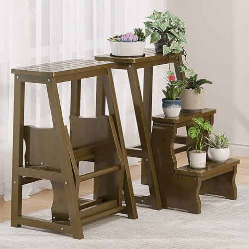 Hltdzer Trittleiter 3 Stufen Klappbar Tritthocker Klappbar Holz Tritthocker Klappbar Leiterstuhl Klappstuhl Kinder Geeignet für Küchen, Restaurants, Bibliotheken, Lagerhallen(C)