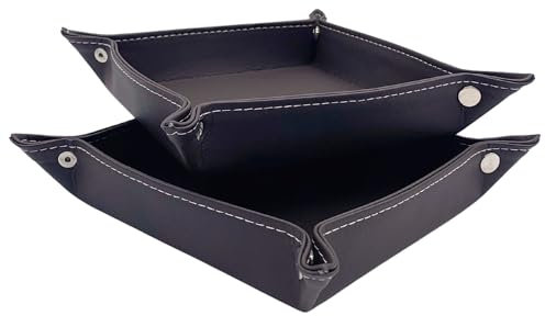 Diko.style®- Set 2 Bandejas Vaciabolsillos 18,5CM Cuero PU | Recibidor, Habitación y Escritorio | Bandeja Joyas | Chocolate | Bandeja Organizadora