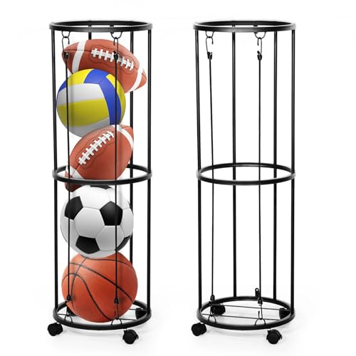Ball Storage Rack, Durable Metal Garage Ball Storage, Wall Mounted Vertical Ball Rack, Gym Ball Storage Cage Ball Holder for Basketball, Soccer, Football,Volleyball, Space Saving Sports Ball Organizer