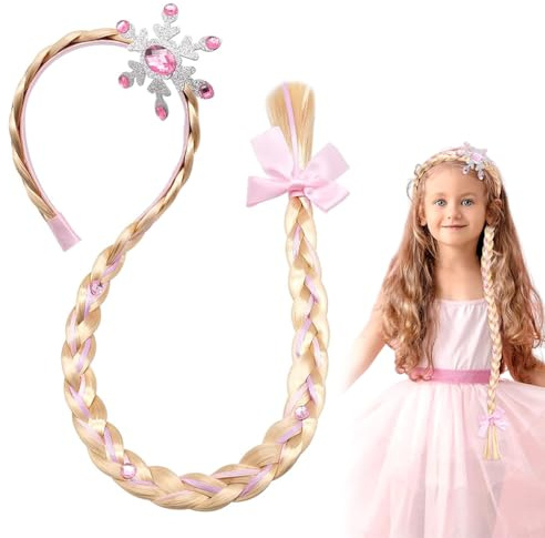 Zopf-Haarband, Hairpiece Mädchenperücken, lange Haarperücke Zöpfe für Mädchen, Kindergeburtstagsparty-Geschenke und Cosplay (Rosen)