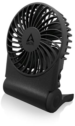 ARCTIC Summair 2Go (Black) - Ventilateur de Poche Rechargeable avec Support, Vitesse Infiniment Variable, Temps de Fonctionnement de 4 à 77 h, Connexion USB-C (incluse Câble USB-A) - Noir