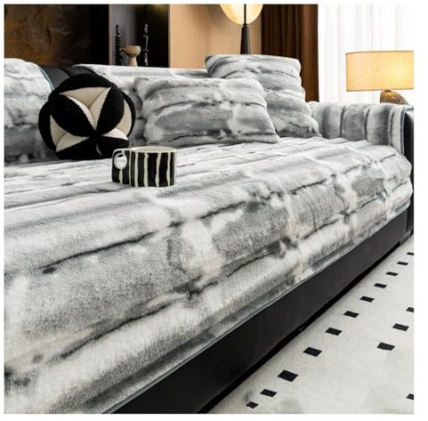 Tauzveok Kaninchen Plüsch Sofabezug 3 sitzer, rutschfeste Sofa Auflage für L Form, Sofa Schoner für Ecksofa U Form, Sofa überzug Sitzfläche für Wohnzimmer,Grau,110 * 210cm