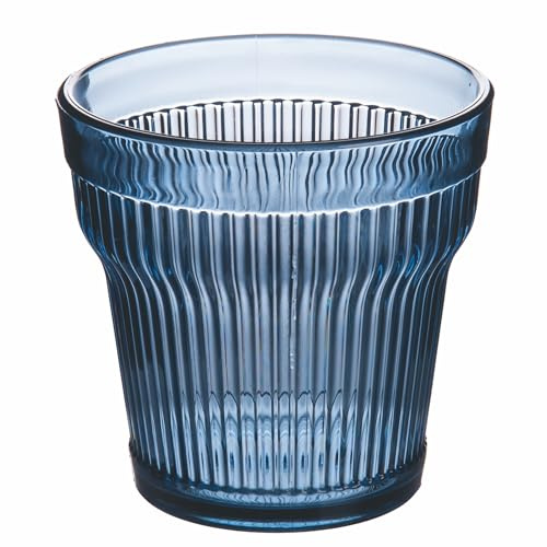 Villa d'Este Home Tivoli Lot de 6 verres en acrylique 300 ml, surface travaillée avec rayures verticales, bleu, Fashion Ocean