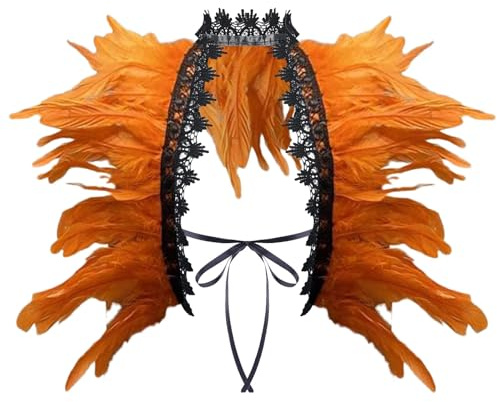 Damen Federumhang Achselzucken Schal Pfau Kostüm Federboa Feather Schal Poncho Spitzenspleißen Kragen Gothic Feder Choker Party Feder Achselzucken Fliege Karneval Federumhang Stola