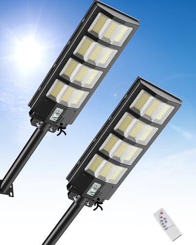 Bellanny 600W LED Solar Straßenlaterne | 6500K Wandleuchte mit Bewegungsmelder Sensor | IP65 Wasserdichte Straßenlampe Außen-Sicherheitsbeleuchtung Strahler für Garten Hof Garage Haustüren Wege,2Pcs